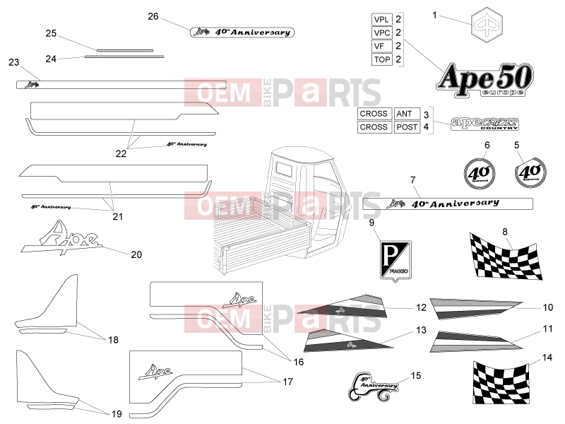 ape 50 2009-től FRAME - PLASTIC PARTS - COACHWORK » PLATES - EMBLEMS